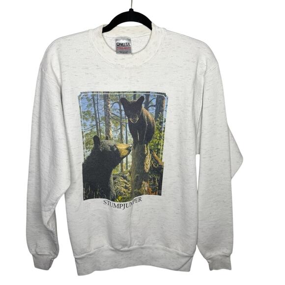 ONEITA / vintage space gray “stump jumper” cute bear crewneck sweatshirt / M - Picture 1 of 8